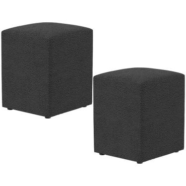 Imagem de Kit 02 Puffs Quadrado Decorativo L02 Bouclê Preto - Lyam Decor