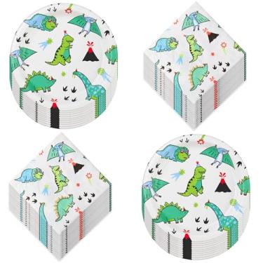 Imagem de Artigos de festa de dinossauro - Dino Dig Fossil Esqueleto Pratos de jantar e guardanapos de almoço (serve 16)