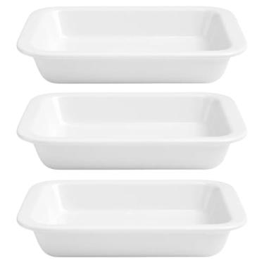Imagem de Kit 3 Travessa Refratária Cerâmica Retangular Assadeira para Servir Multiuso Forno, Micro-ondas, Restaurantes Self Service (Branco, 1850 ml)