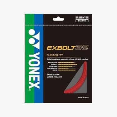 Imagem de YONEX Corda de badminton EXBOLT 68, calibre 0,68 mm, comprimento 10 m, alta potência e opções de cores duráveis (vermelho claro)