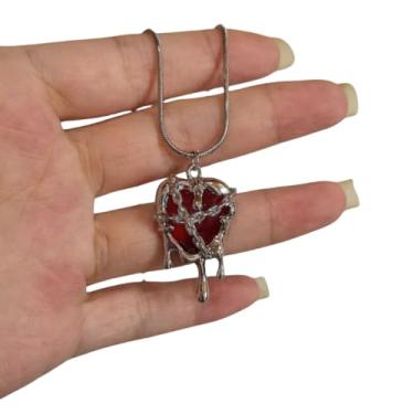 Imagem de Colar de corrente de cobra unissex hip hop metal gótico pingente estético acessórios de joias vintage (coração vermelho do amor)