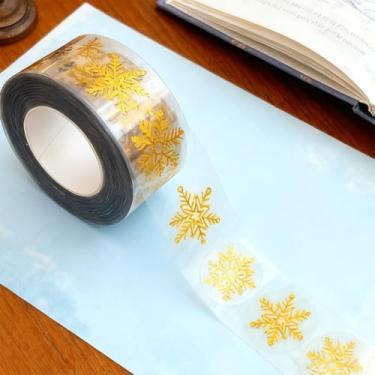 Imagem de 500 peças de rolo de adesivos transparentes de floco de neve de Natal e inverno, lacres dourados de floco de neve para embrulho de presente, etiquetas adesivas para envelopes, cartões festivos e