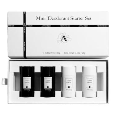 Imagem de Atom Fresh Mini desodorante tamanho viagem para mulheres – pacote com 4 (125 g no total), sem alumínio e bicarbonato de sódio, proteção contra odores 72 horas com aminoácidos – 4 aromas