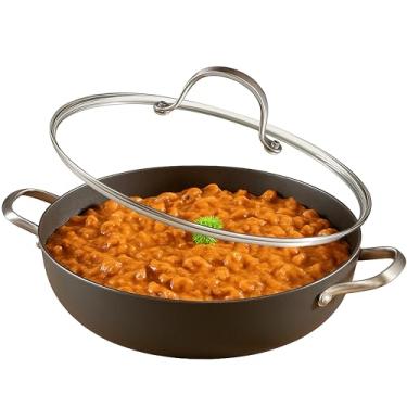 Imagem de Cuisiland Wok de ferro fundido de 28 cm com tampa e alças duplas – Frigideira antiaderente, alças de aço inoxidável, seguro para forno, retenção de calor clássica para cozinhar, fritar e refogar