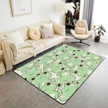 Imagem de Tapete de área de sapo 12 x 17, tapete de sapo de desenho animado para crianças meninos meninas adolescentes, tapete de animais selvagens verde kawaii, tapete decorativo fofo de fazenda de vida selvagem rústico engraçado antiderrapante