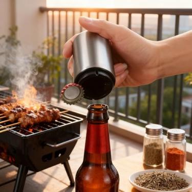 Imagem de Abridor automático de garrafa de cerveja, design de prensa magnética, pode abrir facilmente a tampa de vinho, cerveja e refrigerante, adequado para casa, bar, festa (não elétrico)