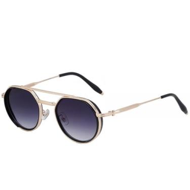 Imagem de JRLLFD Óculos de sol punk metal oval feminino, armação pequena luxuosa, masculino, para dirigir ao ar livre, UV400 (cinza degradê dourado)