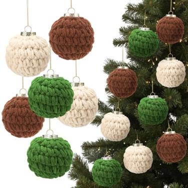 Imagem de Soulchen 6 peças de bolas de crochê de 8,5 cm, enfeites de Natal de malha, decoração neutra boho feito à mão, decoração de crochê para árvore de Natal, decoração rústica de casa de fazenda (café