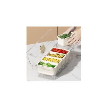 Imagem de Conjunto de Potes Herméticos com Tampa, 12 Peças, Plástico Transparente, 42,5x14,5x11,5 cm, com Colheres e Pegador de Gelo para Cozinha