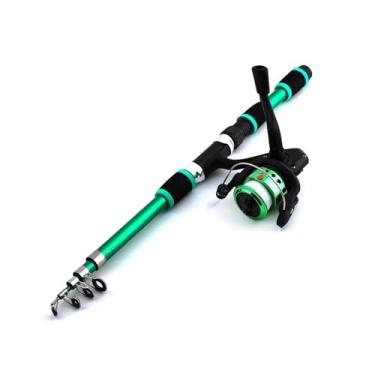 Imagem de Vara de Pesca de Viagem Conjunto de vara pescar kits completos com telescópica esportes ao ar livre peche(Green)