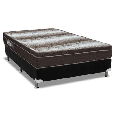 Imagem de Cama Box Casal: Colchão Ortopédico Ortobom Light Ortopillow + Base Crc Camurça Black(138X188)