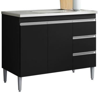 Imagem de Balcão Pia Sem Tampo 2 Portas 3 Gavetas 97 Cm Andreia Preto Reajl Moveis
