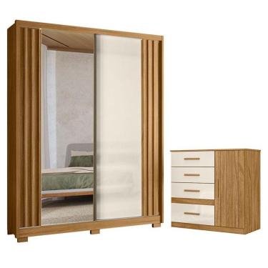 Imagem de Guarda Roupa Solteiro Colorado E Cômoda Vênus Freijó Off White Com Espelho - Moval