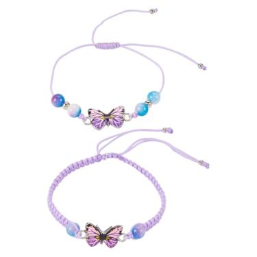 Imagem de Handship Pulseiras de borboleta fofas ajustáveis de nylon trançado pulseira de cordão trançado pulseira de amizade com contas de pedras preciosas naturais pulseira deslizante para mulheres, amigos