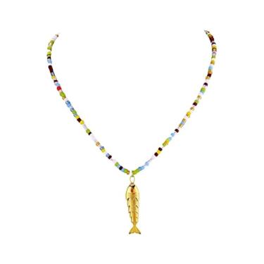 Imagem de BOOZIQ Colar de peixe dourado para mulheres, colares com pingente de peixe, boêmio, praia, peixe, pingente, colares coloridos, oceano, praia, sereia, joias, presentes, Zinco, Sem Pedra Preciosa
