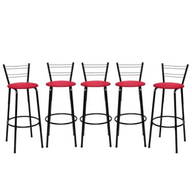 Imagem de Banqueta Altas Flórida Estrutura Preta 70cm Para Balcão Cozinha, Bar, Bistrô, Americano Kit 05 Unidades - Itagold (Vermelho)