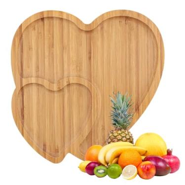 Imagem de Bandeja de madeira para servir tábua de queijos em forma de coração, prato de salada, prato de jantar, pratos de bolo, pratos decorativos para lanches, doces, alimentos, frutas, decoração (tamanho: 27