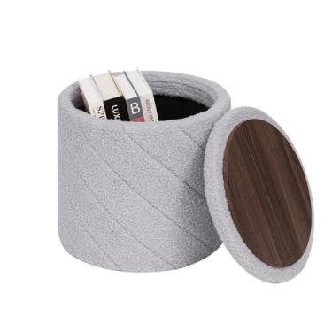 Imagem de CAIPINFUL Otomano redondo com armazenamento - mesa de centro dobrável e elegante para sala de estar e quarto - Economia de espaço, ideal para decoração de casa e organização para famílias e indivíduos