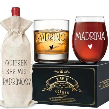 Imagem de ZWV Taça de vinho Padrino y Madrina, presente de pedido de casamento Madrina y Padrino