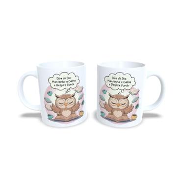 Imagem de Caneca de Cerâmica Corujinha Conselheira, Branca, 325ml, Design Divertido com Ilustração de Coruja (18994)