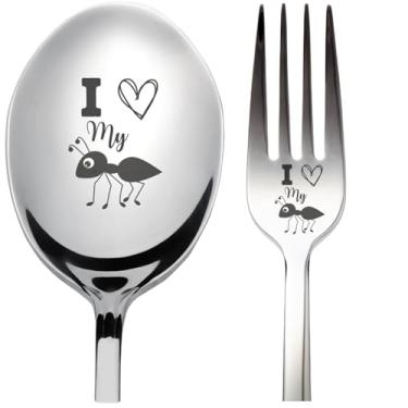Imagem de 99WakeUp Conjunto de colher e garfo de aço inoxidável gravado a laser I Love Aunt, 18 cm, 2 peças para o Dia das Mães, presente de tia do sobrinho sobrinho