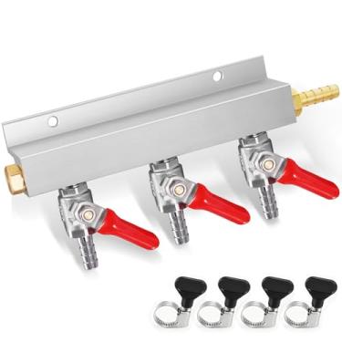 Imagem de WELLBOM Coletor de gás de barril, distribuidor de gás CO2 de 3 vias Kegerator Co2 divisor de CO2 OD 5/40.6 cm Encaixe de bardo adequado para linhas de gás ID 5/40.6 cm com válvulas de retenção