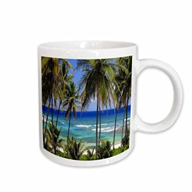 Imagem de 3dRose Cena de dia tropical com palmeiras balançando e vislumbre do oceano azul, caneca de cerâmica, 325 ml