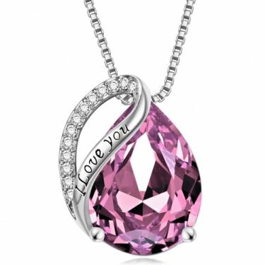 Imagem de Colares com pingente de cristal de pedra do mês de nascimento para mulheres, presente de aniversário dos namorados, dia das mães, colar de namorada, joia de coração de filha, aniversário para ela, ON