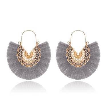 Imagem de RLHRNDE Brincos boêmios para mulheres, vintage, prata, filigrana, argola, tribal, floral, cigano, leve, metálico, boêmio, verão, praia, joias, Medium, Metal, Sem pedra preciosa