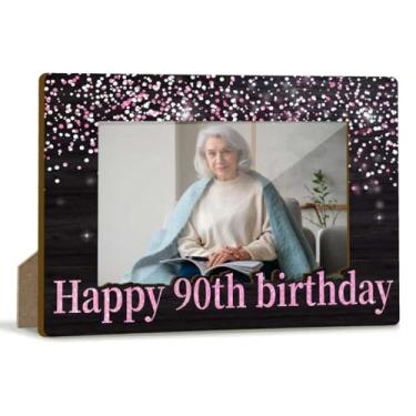 Imagem de lamocho Porta-retrato com glitter de 90 anos, porta-retratos de 90 anos, presentes de Natal, presentes de aniversário de 90 anos, para mulheres, amigas, avó e mãe (10 x 15 horizontal) - BIR04