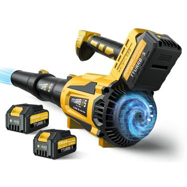 Imagem de Soprador de folhas sem fio – Ventilador de folhas de motor sem escova de 650 CFM com controle de 6 velocidades e cabo ergonômico – Inclui 2 pilhas de 5,0 Ah e carregador rápido – Sopradores para