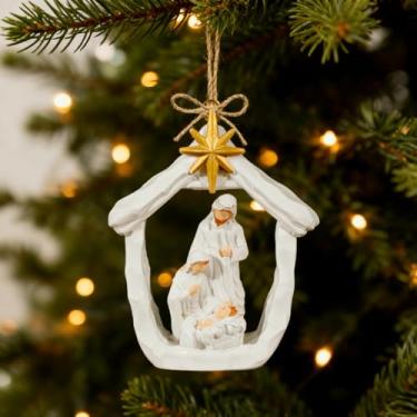 Imagem de Pamonrueer Ornamento de presépio de Natal de 7,5 cm de resina para presépio de família sagrada pequeno presépio para árvore de Natal estatueta pintada à mão