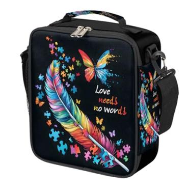 Imagem de hongjinglin Lancheira isolada para crianças, meninos, meninas, penas, coloridas, autismo, reutilizável, lancheira, caixa de preparo de refeições, resistente à água, leve, para escola, viagem, trabalho