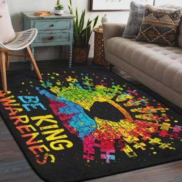 Imagem de Tapete de área para sala de estar, lavável à máquina, design de autismo, colorido, antiderrapante, tapete macio, para sala de estar, quarto, sala de jantar, berçário, cozinha, decoração de casa