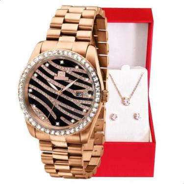 Imagem de Relógio Feminino Ana Hickmann Rosé Social Cristais AH28204U Colar e Br