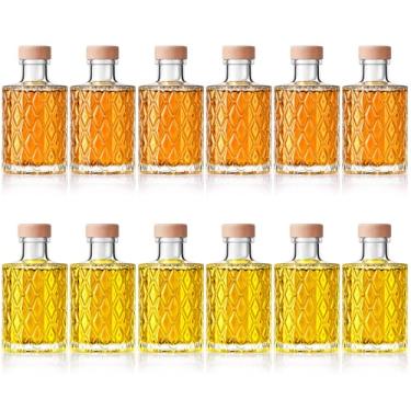 Imagem de Teenyyou 12 garrafas de vidro transparente 96.4 g/100 ml de base pesada garrafas de vidro de uísque vintage com tampa superior em T para vinho, bebida, óleo, vinagre, kombucha, refrigerante de cerveja