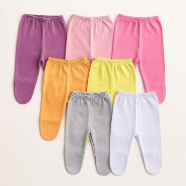 Imagem de Kit 5 Calças Mijão Algodão Com Pé Para Enxoval do Bebê Menino Menina -