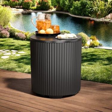 Imagem de Trygoal Mesa de pátio e caixa de gelo, refrigerador de balde portátil ao ar livre, mesa lateral térmica de 42 cm - 2 em 1, lateral de baú de gelo para festas piqueniques na praia, preta