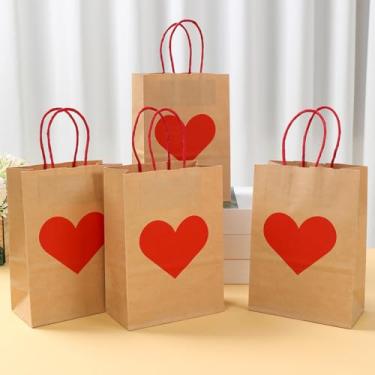Imagem de 4 sacos de presente de papel, sacos de presente de papel kraft coração vermelho amor com alças, saco de embrulho portátil de dia dos namorados lembrancinhas de festa para casamentos, noivados