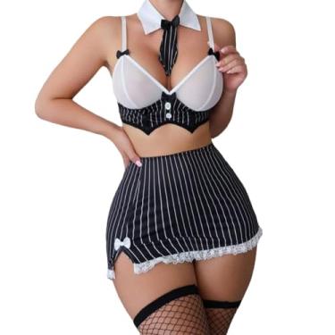 Imagem de Dicosky Conjunto de lingerie feminina para dramatização, 5 peças, uniforme de escritório sexy, mini saia para cosplay de Natal - GG