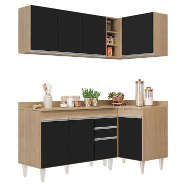 Imagem de Armário De Cozinha Modulado De Canto Esquerdo 4 Peças Cp47 Balcão Com Tampo Castanho/preto - Lumil