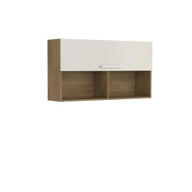 Imagem de Armário Aéreo Com 1 Porta E 2 Nichos Branco ártico Bertolini Branco/carvalho