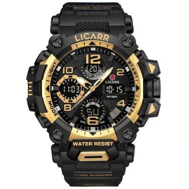Imagem de Relógio Digital Masculino à Prova De água 5atm Duplo Display Esportivo Quartzo Dourado Preto