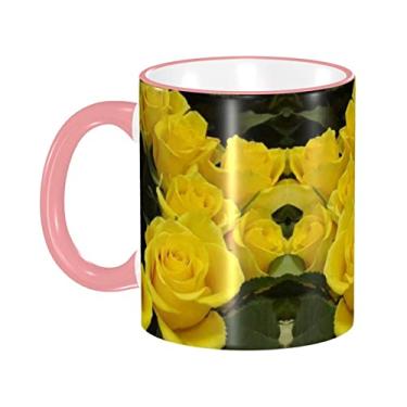 Imagem de Ourdovi Caneca de café expresso de cerâmica Yellow Roses, caneca de cerâmica revestida DIY, para café, sopa, chá, leite, latte, cacau quente, divertido colorido 340 g.