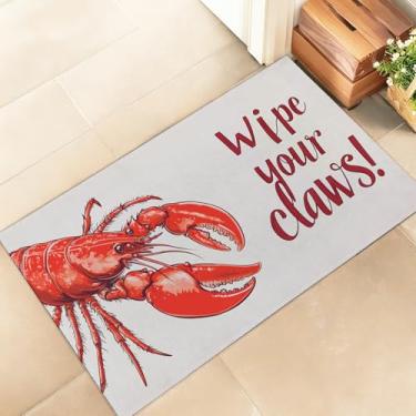Imagem de amepay Lindo tapete lagosta para porta interna – Capacho elegante de tecido não tecido de 43 x 75 cm com design divertido e bem-humorado, para varanda, quarto, sala de estar - Tapete decorativo