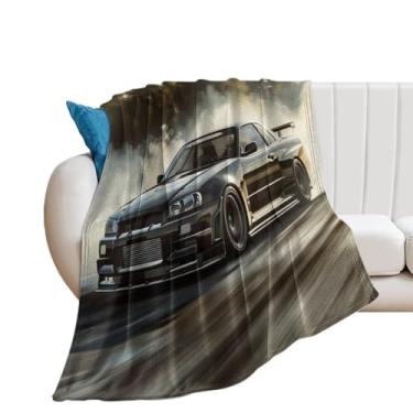 Imagem de HouLaiZhe Cobertor Super Macio Flanela JDM R34 Carro Esportivo Rápido Fresco Leve Cobertores de Refrigeração para Sofá-Cama Cadeira Sofá Carro Viagem ao Ar Livre Leve Quente 152 cm x 203 cm