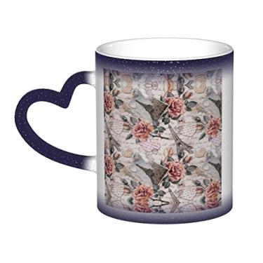 Imagem de Caneca de café divertida Torre Eiffel Flower Paris, copo de cerâmica com mudança de cor sensível ao calor 12 Oz, para café/chá/leite/cacau, para adolescente/aniversário/festival/presentes