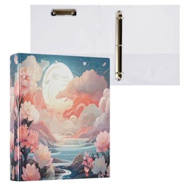 Imagem de Wassud Pasta de anéis de céu rosa com nuvens brancas com clipe organizador de 3 anéis com fichário decorativo de bolso transparente A4 suporte de documentos para escritório, casa, 1 pacote