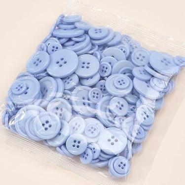 Imagem de 1 saco de botões de costura mistos 4 furos planos redondos botões de resina para camisa, roupas, casacos, casacos, jaqueta, jeans, saias, artesanato de costura, decoração DIY, azul centáurea, 11,5 ~