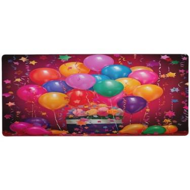 Imagem de Wassud Balões coloridos com mouse pad para jogos com base de borracha antiderrapante, mouse pad longo para teclado de computador com borda costurada, almofada grande à prova d'água para escritório